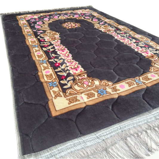 Extra Thick Velvet Prayer Mat - Grey (Marwa Model) - Large size
