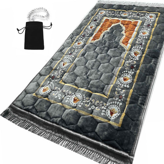 Extra Thick Velvet Prayer Mat - Grey (Malak Model) - Large size