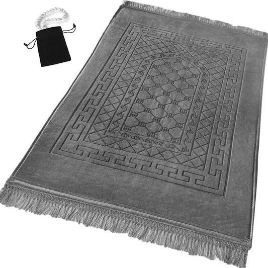 Thick Velvet Prayer Mat - Gray (Ali Model) - Large size