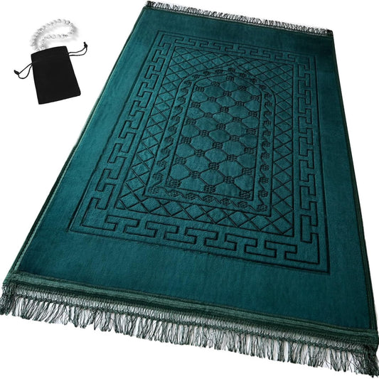 Thick Velvet Prayer Mat - Green (Ali Model)-Large size