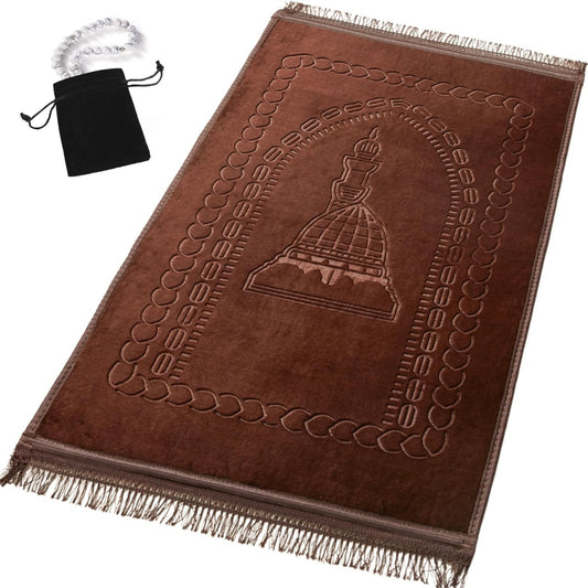 Thick Velvet Prayer Mat - Brown (Aya Model)- Large size