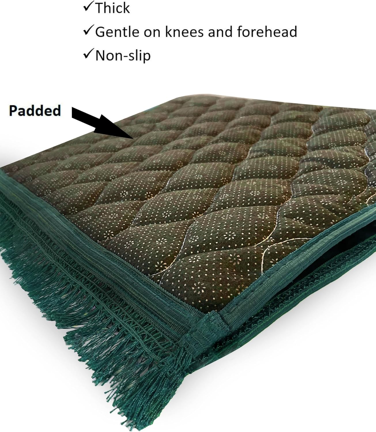 Extra Thick Velvet Prayer Mat - Green (Layth Model) - Large size