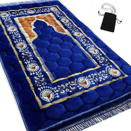 Extra Thick Velvet Prayer Mat - Blue (Malak Model) - Large size