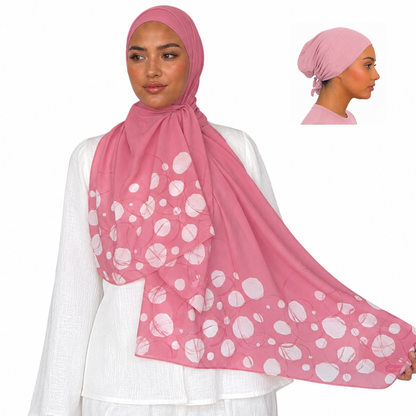 Printed Chiffon Hijab with Jersey Undercap – Orbit