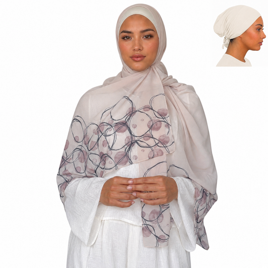 Printed Chiffon Hijab with Jersey Undercap – Orbit