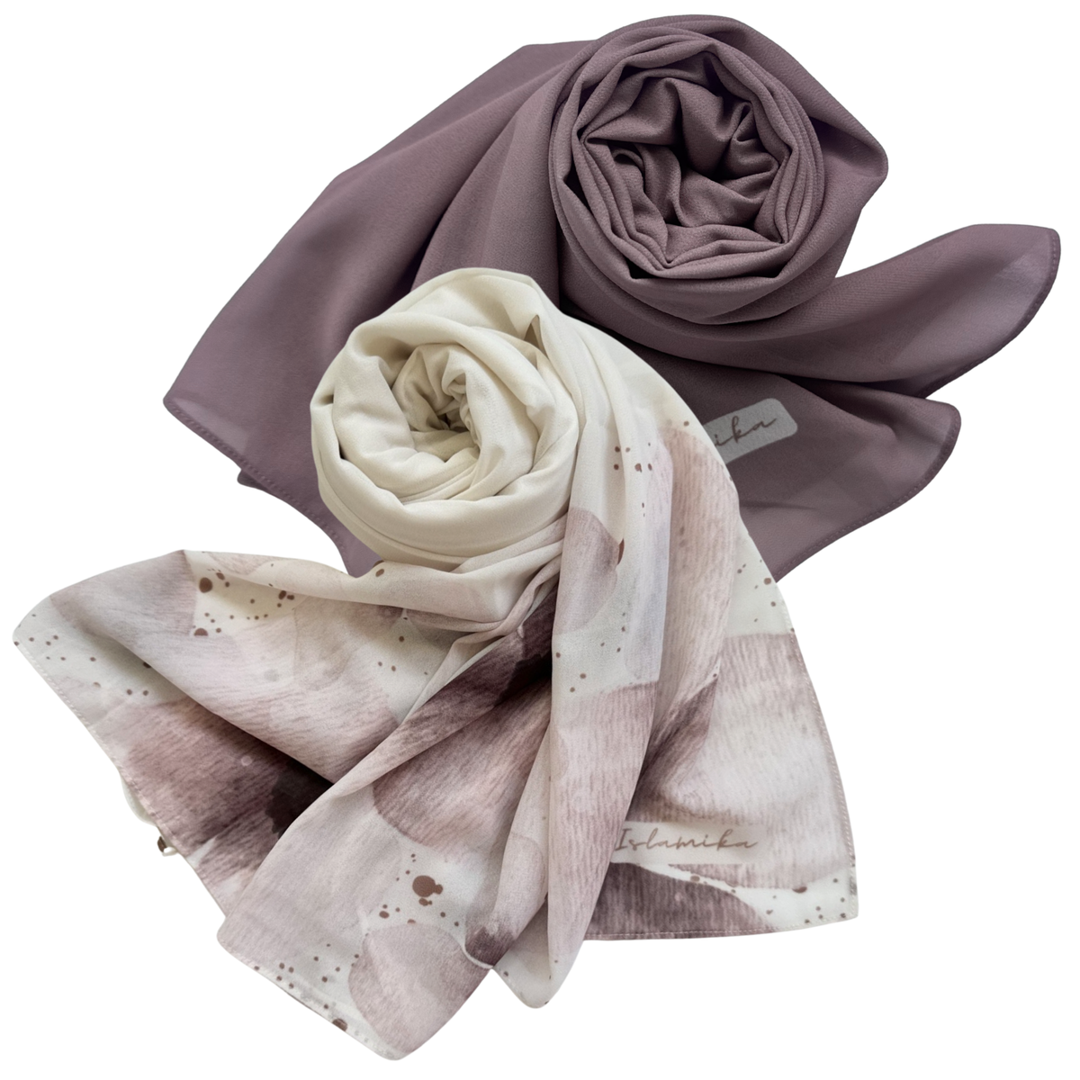 2-Piece Instant Chiffon Hijab Set (1 Printed & 1 Solid