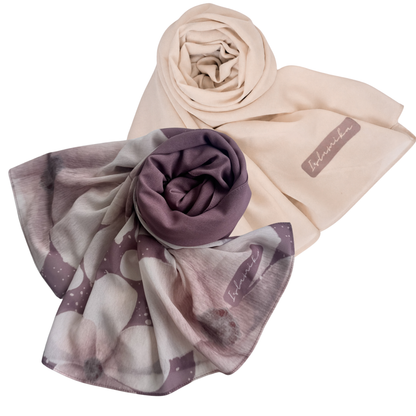 2-Piece Instant Chiffon Hijab Set (1 Printed & 1 Solid