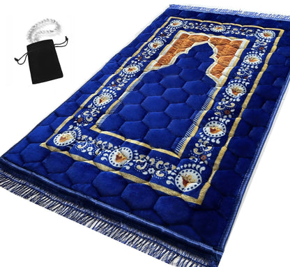 Extra Thick Velvet Prayer Mat - Green (Malak Model) - Large size
