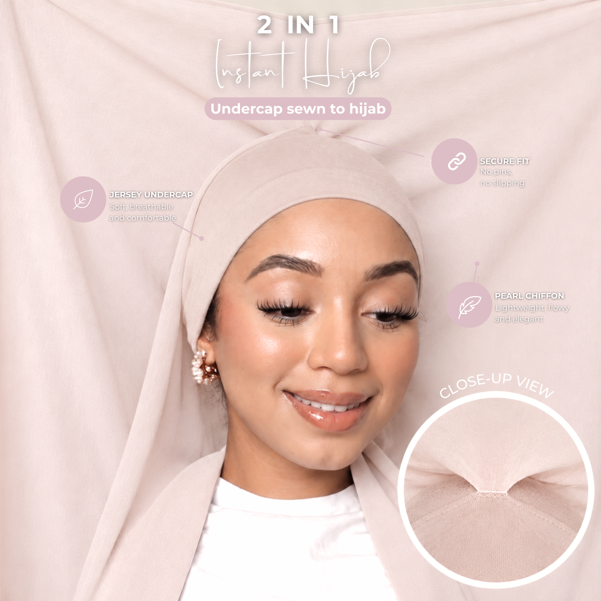 2-Piece Instant Chiffon Hijab Set (1 Printed & 1 Solid