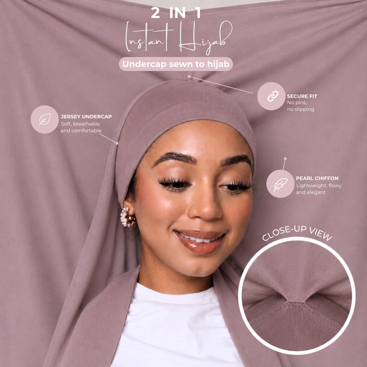 2-Piece Instant Chiffon Hijab Set (1 Printed & 1 Solid