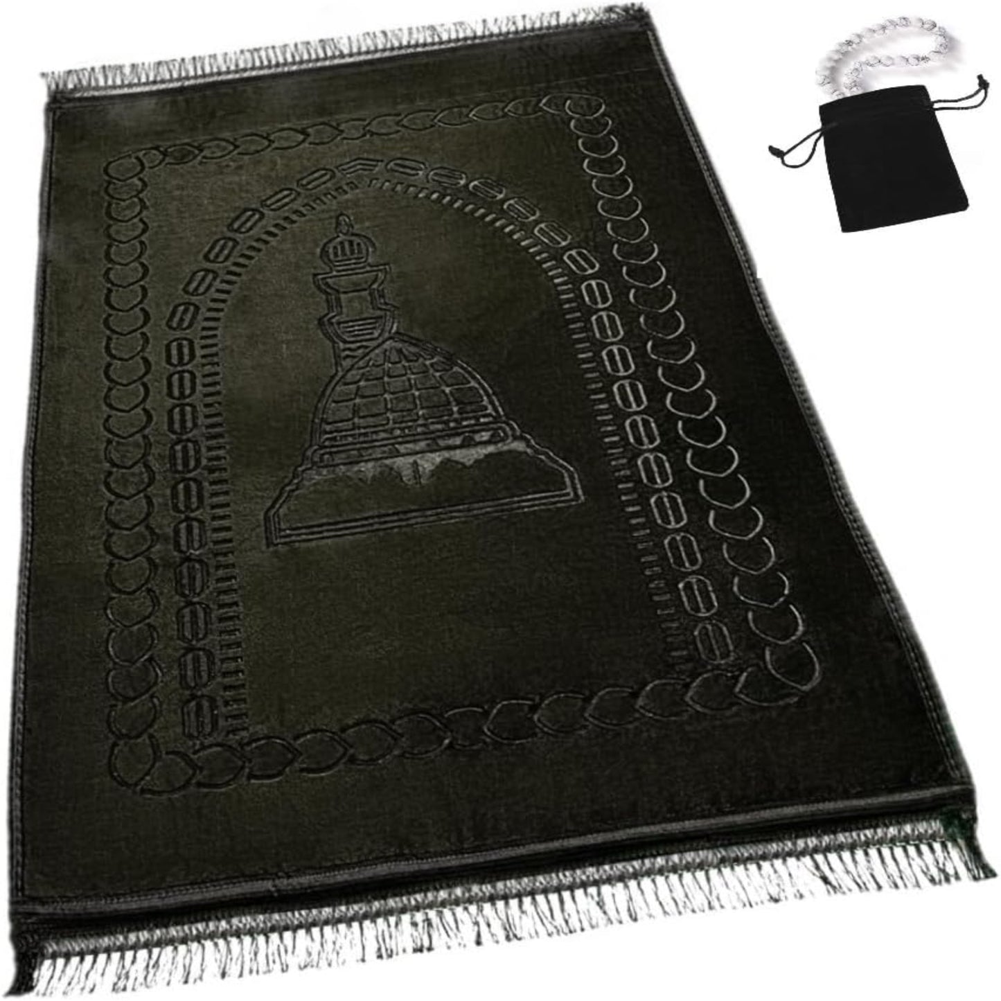 Thick Velvet Prayer Mat - Black (Aya Model) - Large size