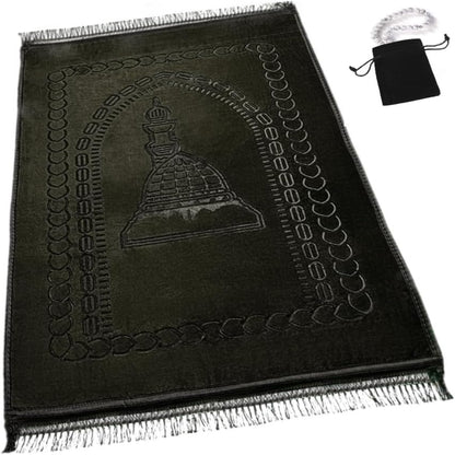 Thick Velvet Prayer Mat - Black (Aya Model) - Large size
