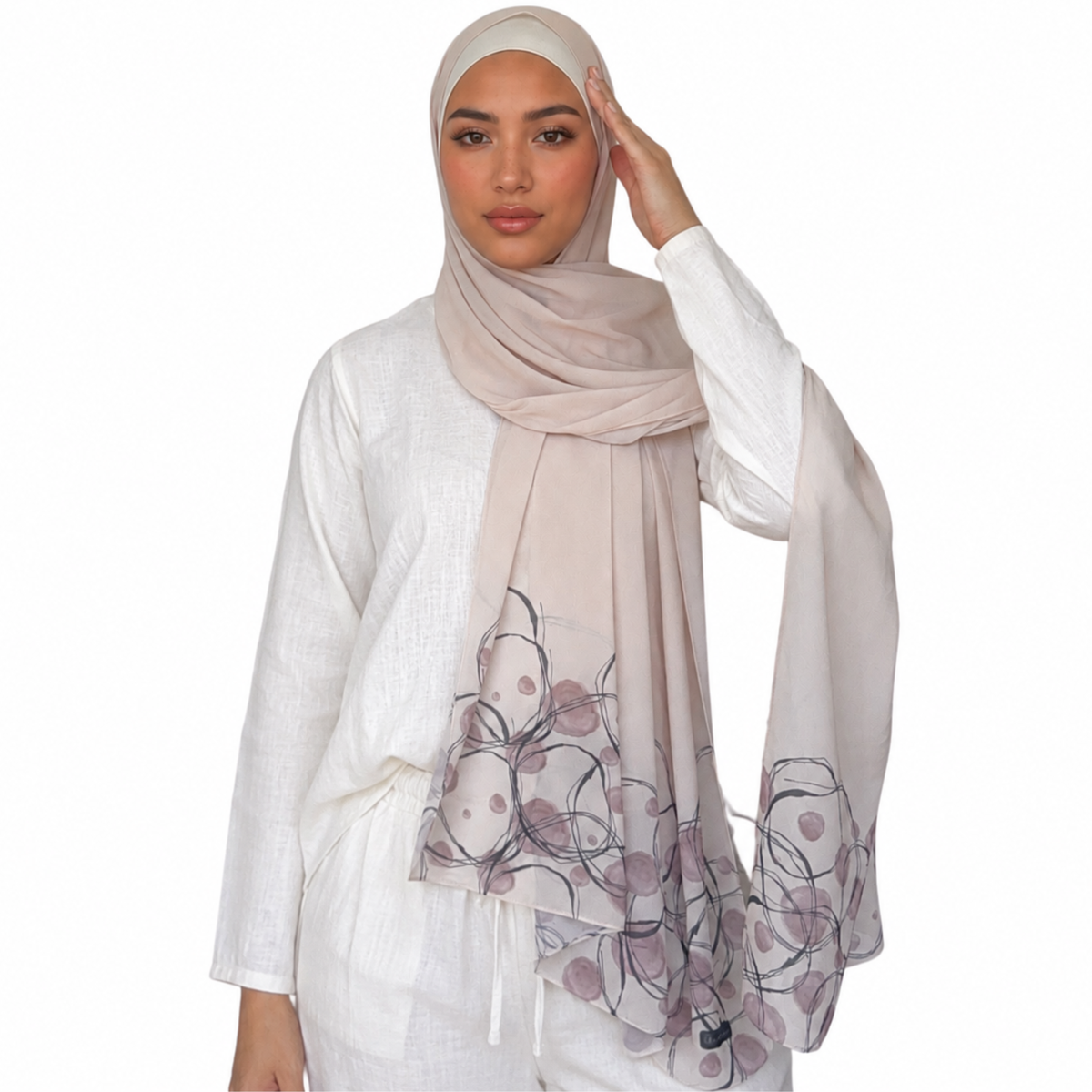 Printed Chiffon Hijab with Jersey Undercap – Orbit