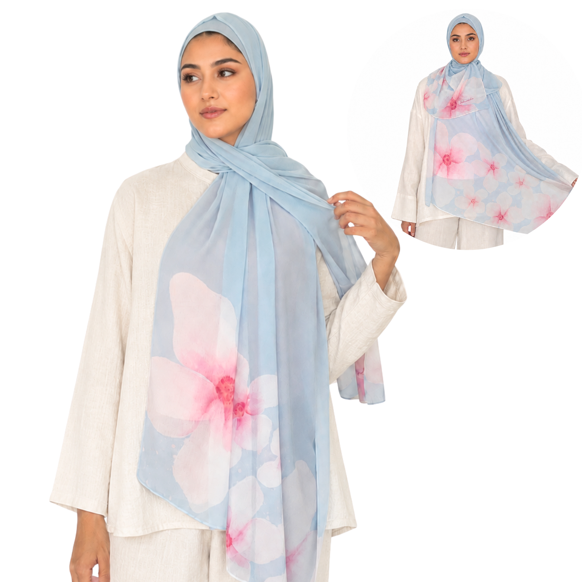 2-Piece Instant Chiffon Hijab Set (1 Printed & 1 Solid