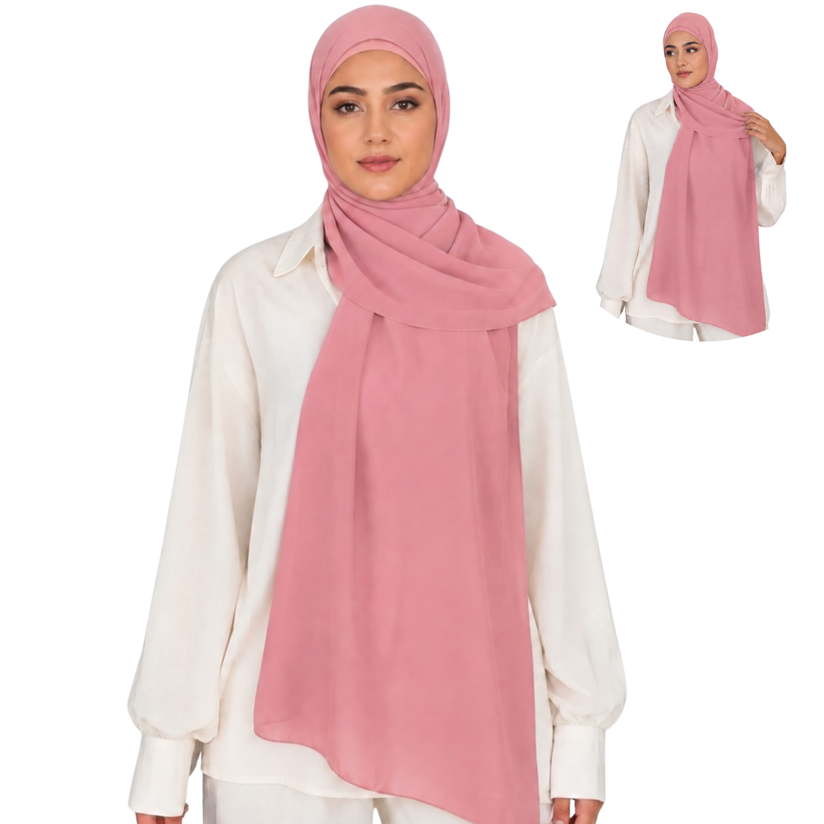 2-Piece Instant Chiffon Hijab Set (1 Printed & 1 Solid
