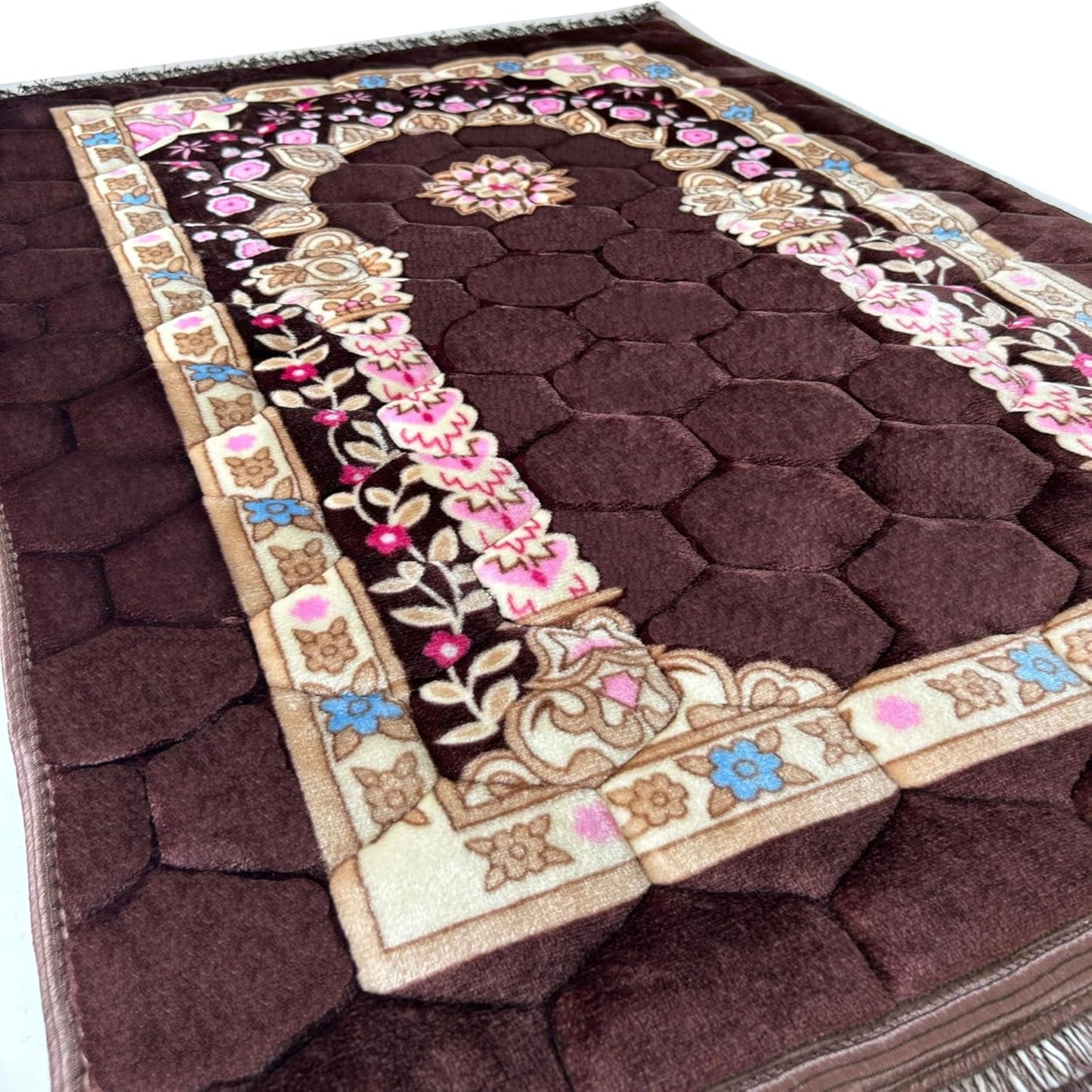 Extra Thick Velvet Prayer Mat - Brown  (Marwa Model) - Large size