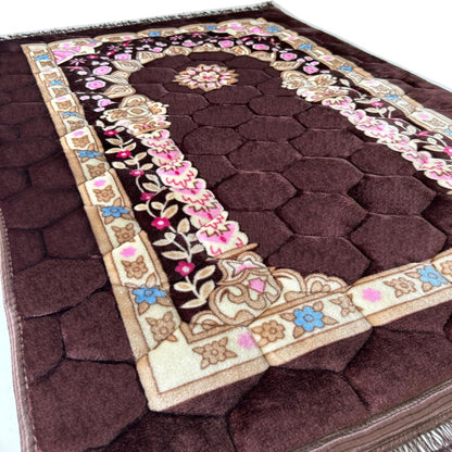 Extra Thick Velvet Prayer Mat - Brown  (Marwa Model) - Large size