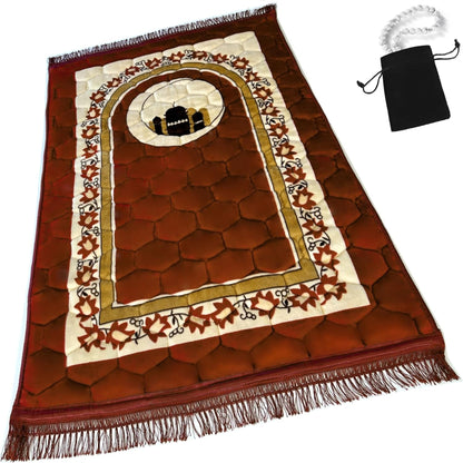 Extra Thick Velvet Prayer Mat - Orange (Layth Model) - Large size