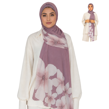 2-Piece Instant Chiffon Hijab Set (1 Printed & 1 Solid