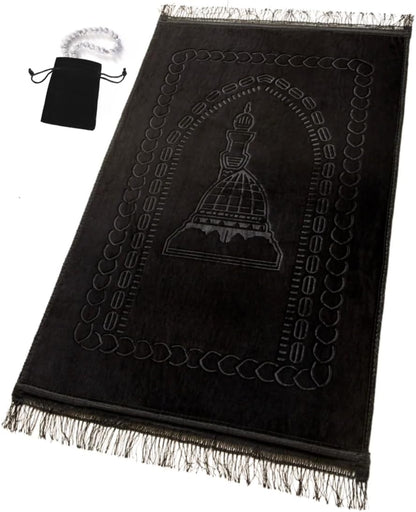 Thick Velvet Prayer Mat - Black (Aya Model) - Large size