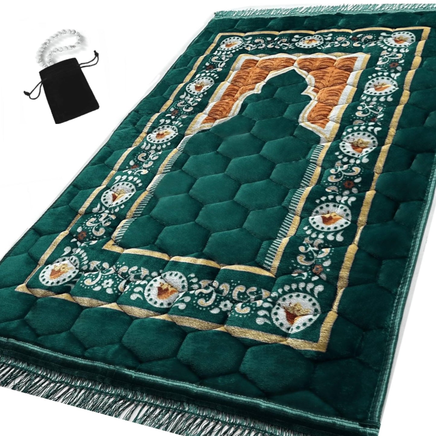 Extra Thick Velvet Prayer Mat - Green (Malak Model) - Large size